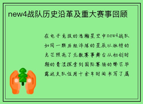new4战队历史沿革及重大赛事回顾